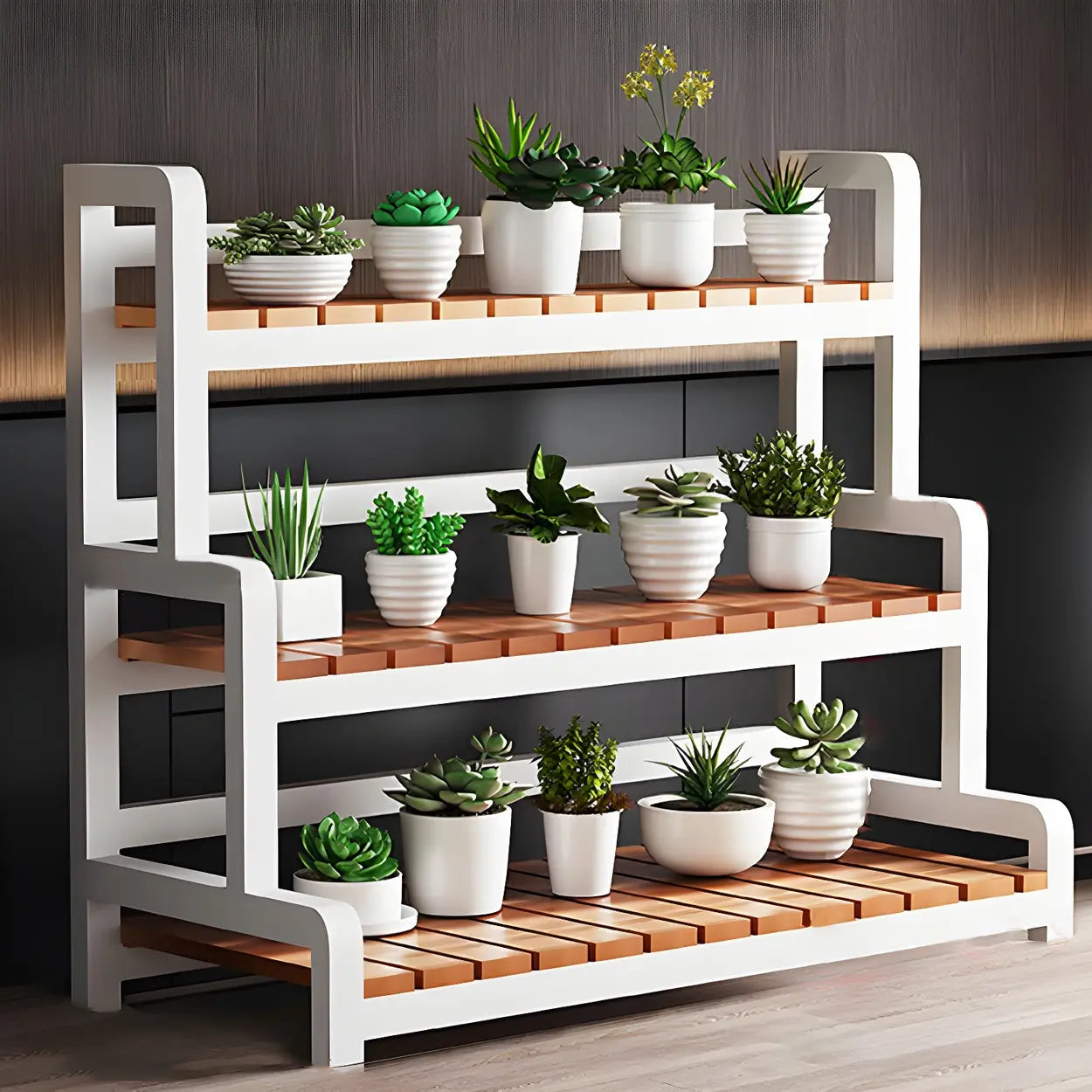 Zwarte Houten Plantenstandaard met 3 Lagen en Optionele Wielen – Rechthoekige Plantentafel voor Binnen | Restfield