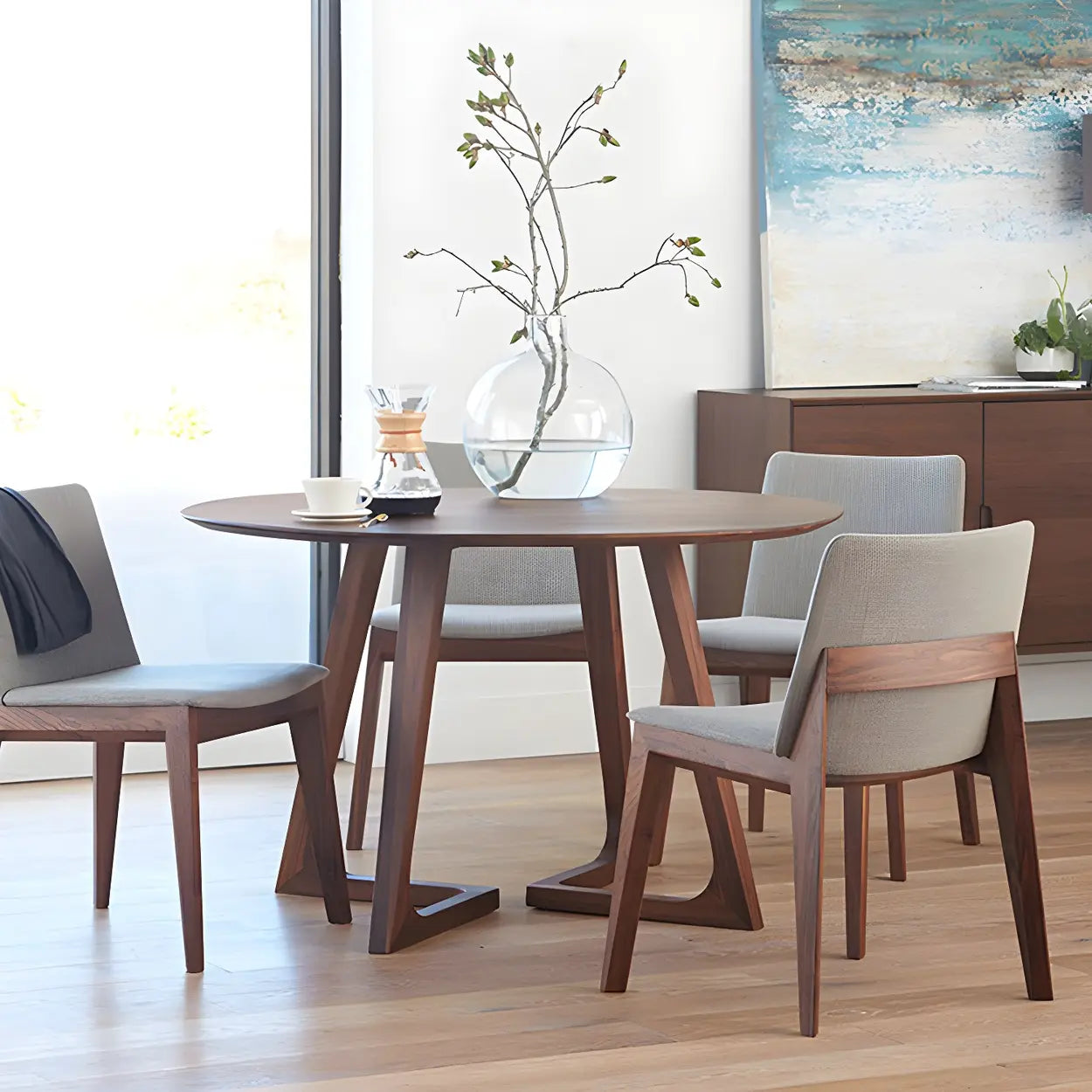 Ronde Houten Eettafel met Interlock Onderstel – Moderne Kleine Dining Tafel in Walnoot of Naturel | Restfield