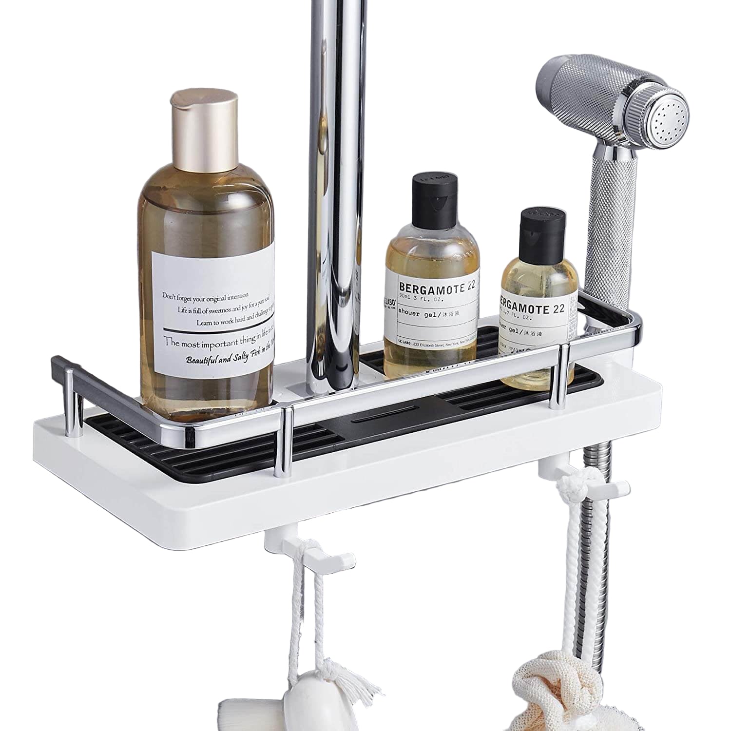 Verstelbare douche organizer voor douchestang zonder boren met haken en snelle waterafvoer | Restfield