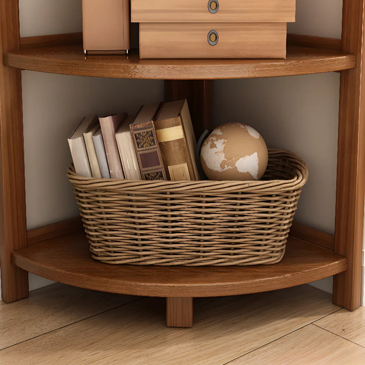 Verticale Open Hoek Boekenkast van Massief Hout met Natuurlijke Afwerking voor Woonkamer en Slaapkamer | Restfield