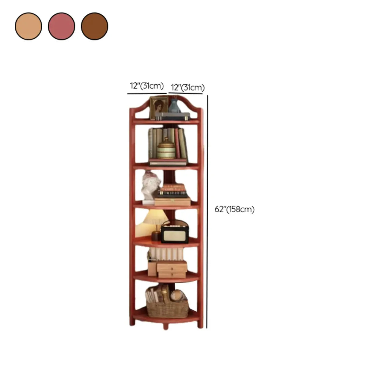 Verticale Open Hoek Boekenkast van Massief Hout met Natuurlijke Afwerking voor Woonkamer en Slaapkamer | Restfield