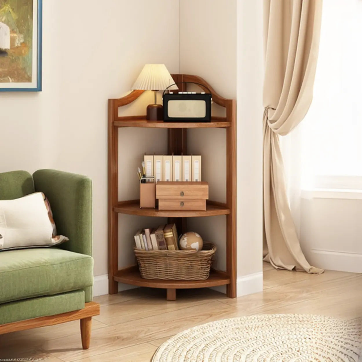 Verticale Open Hoek Boekenkast van Massief Hout met Natuurlijke Afwerking voor Woonkamer en Slaapkamer | Restfield