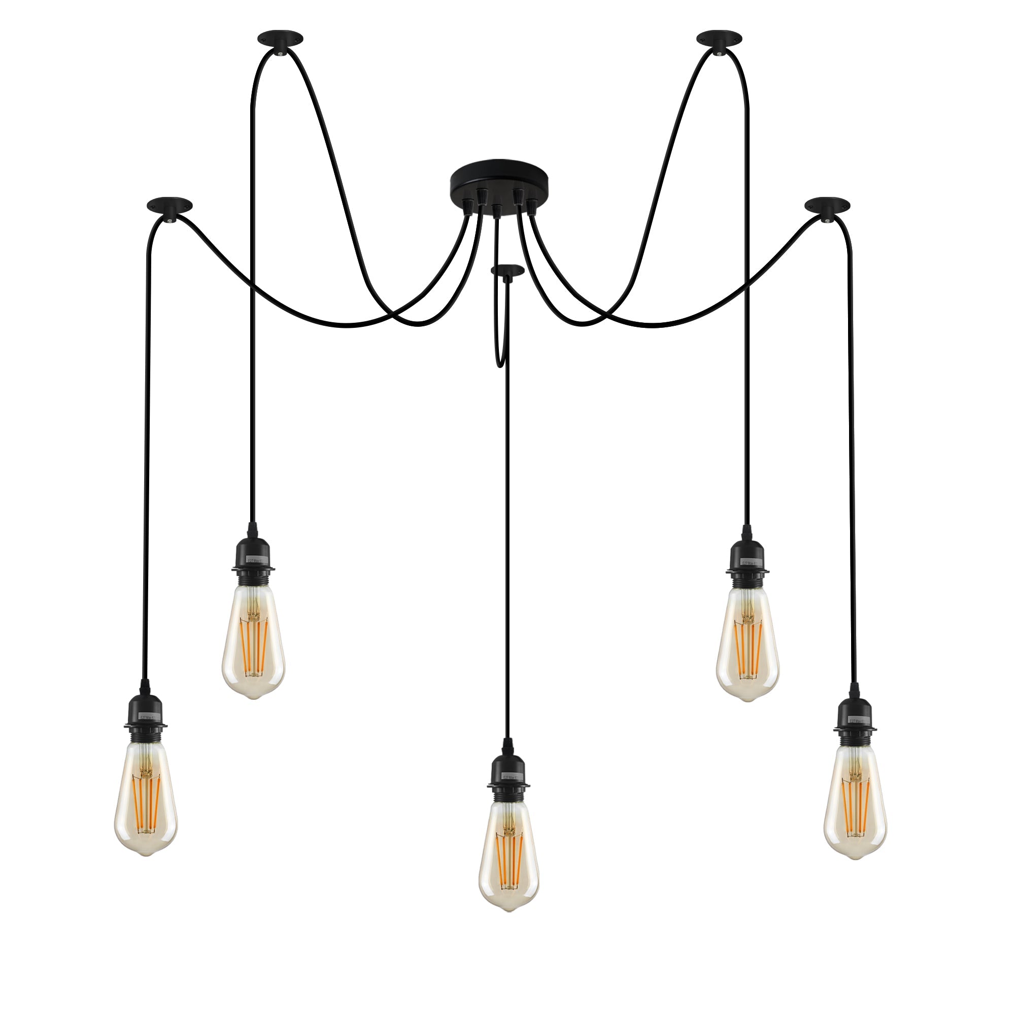 Hanglamp Spider 5-Lichts Metaal Zwart E27 Verstelbaar Vintage Industrieel Woonkamer