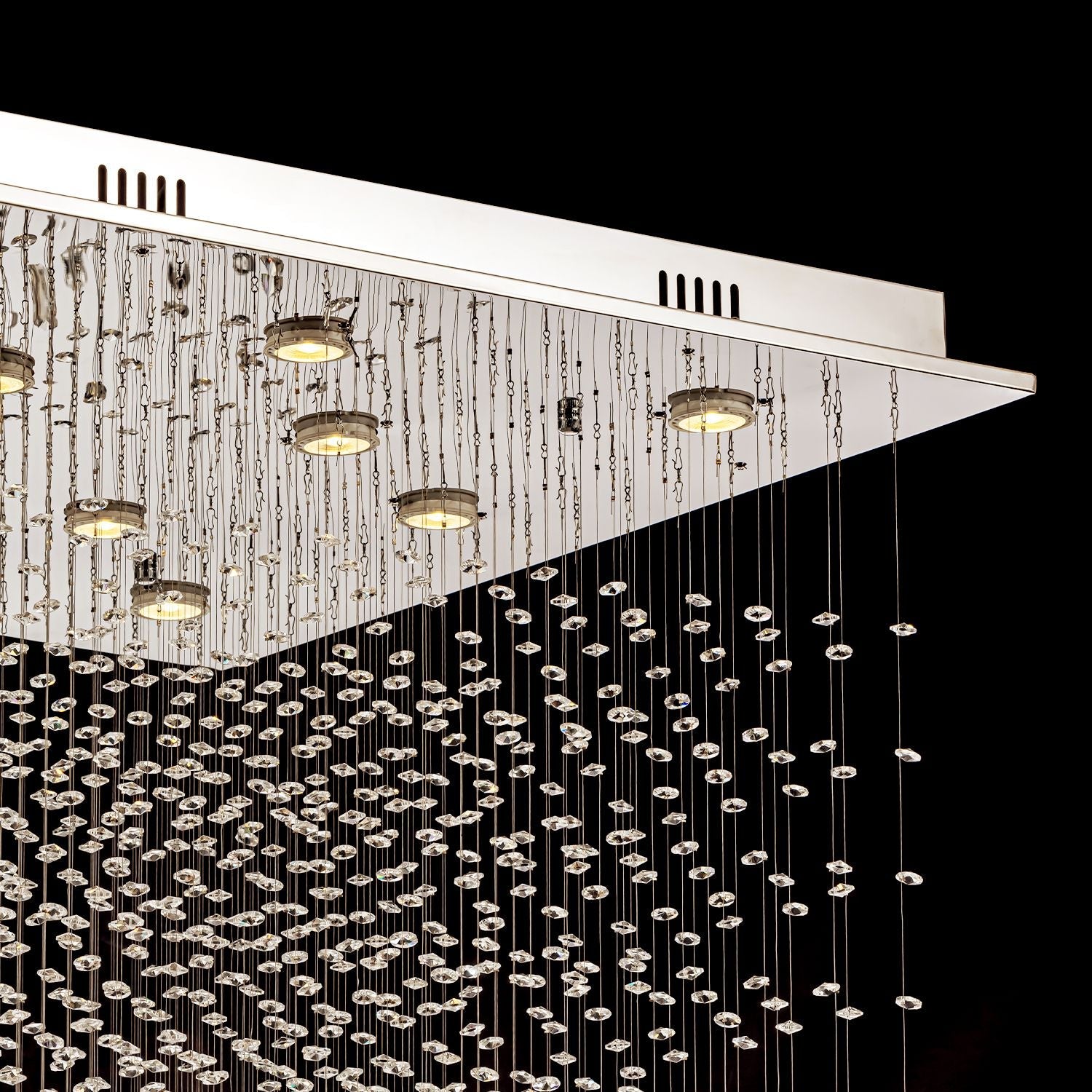 Kristallen Kroonluchter Vierkant Trap Woonkamer Regendruppel Chroom GU10 Modern Luxe | Restfield