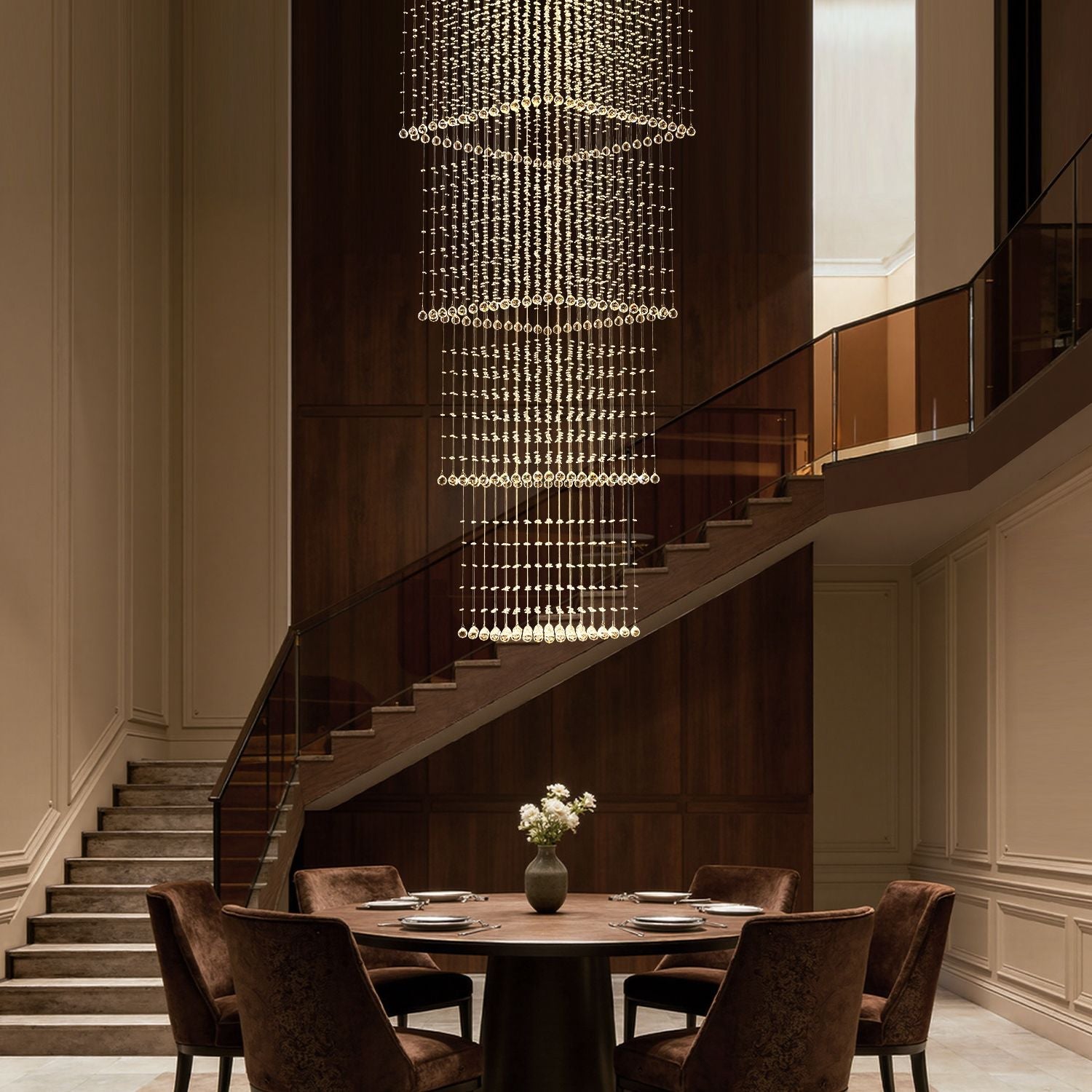 Kristallen Kroonluchter Vierkant Trap Woonkamer Regendruppel Chroom GU10 Modern Luxe | Restfield