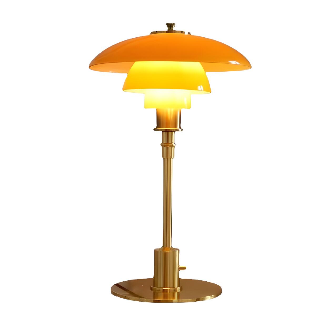 Vintage Tafellamp met Meerlagige Glazen Kap in Amber en Gouden Voet – Moderne Design Bedlamp | Restfield