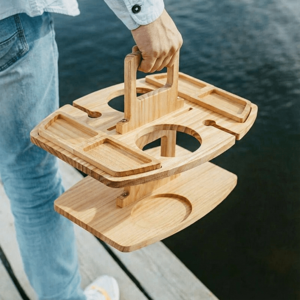 Houten Wijntafel voor Picknick & Aperitief | Luxe Wijn- en Borreltafel voor Buiten