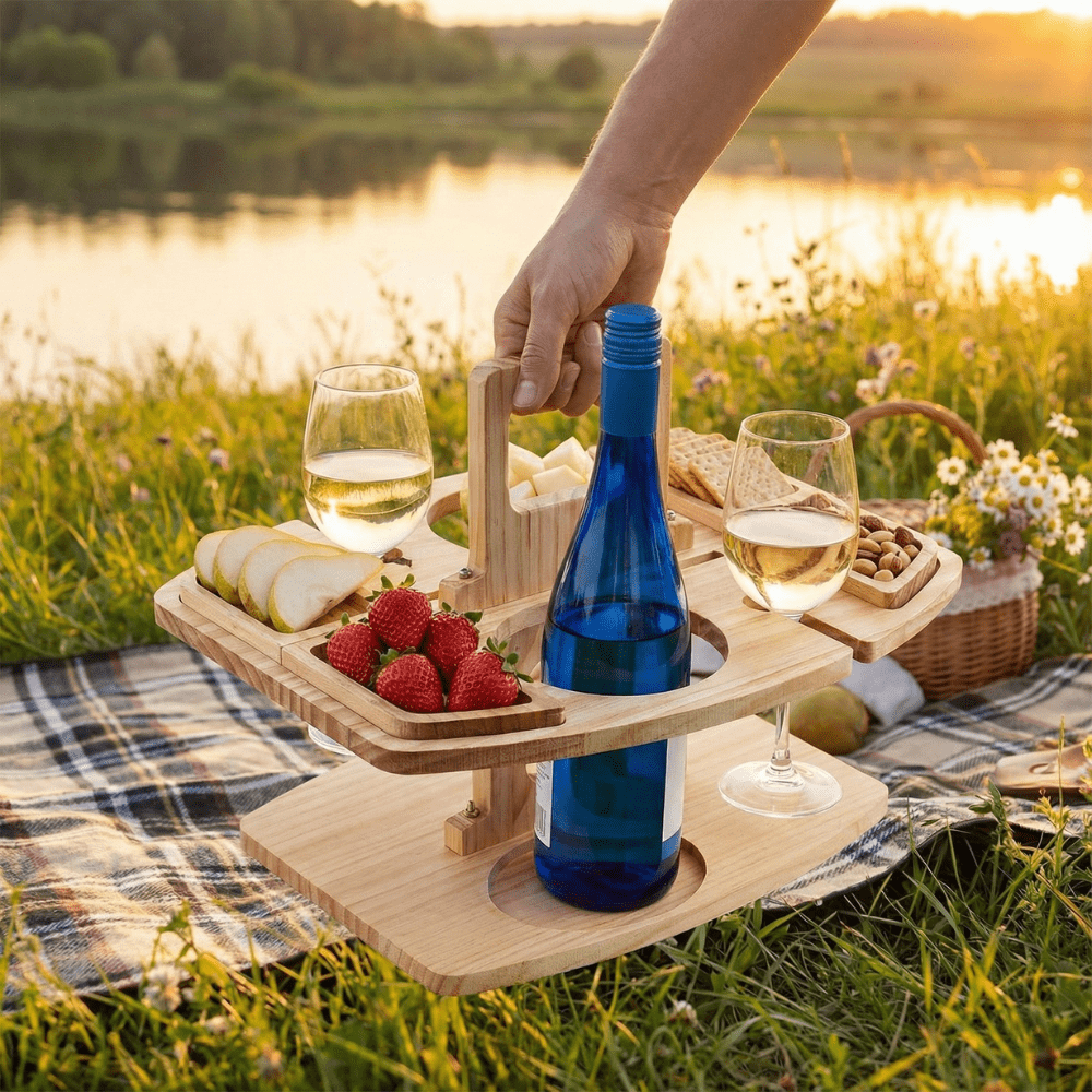 Houten Wijntafel voor Picknick & Aperitief | Luxe Wijn- en Borreltafel voor Buiten