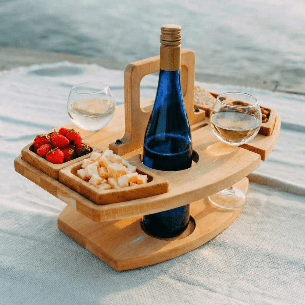 Houten Wijntafel voor Picknick & Aperitief | Luxe Wijn- en Borreltafel voor Buiten