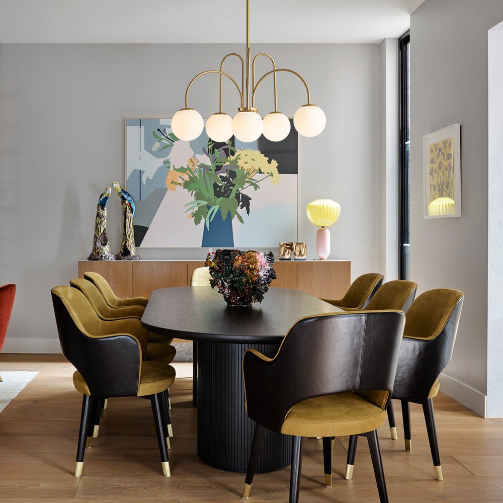 Kroonluchter Swirl 10-Lichts Opaal Glas Zwart Messing 98cm Eetkamer Woonkamer Dimbaar