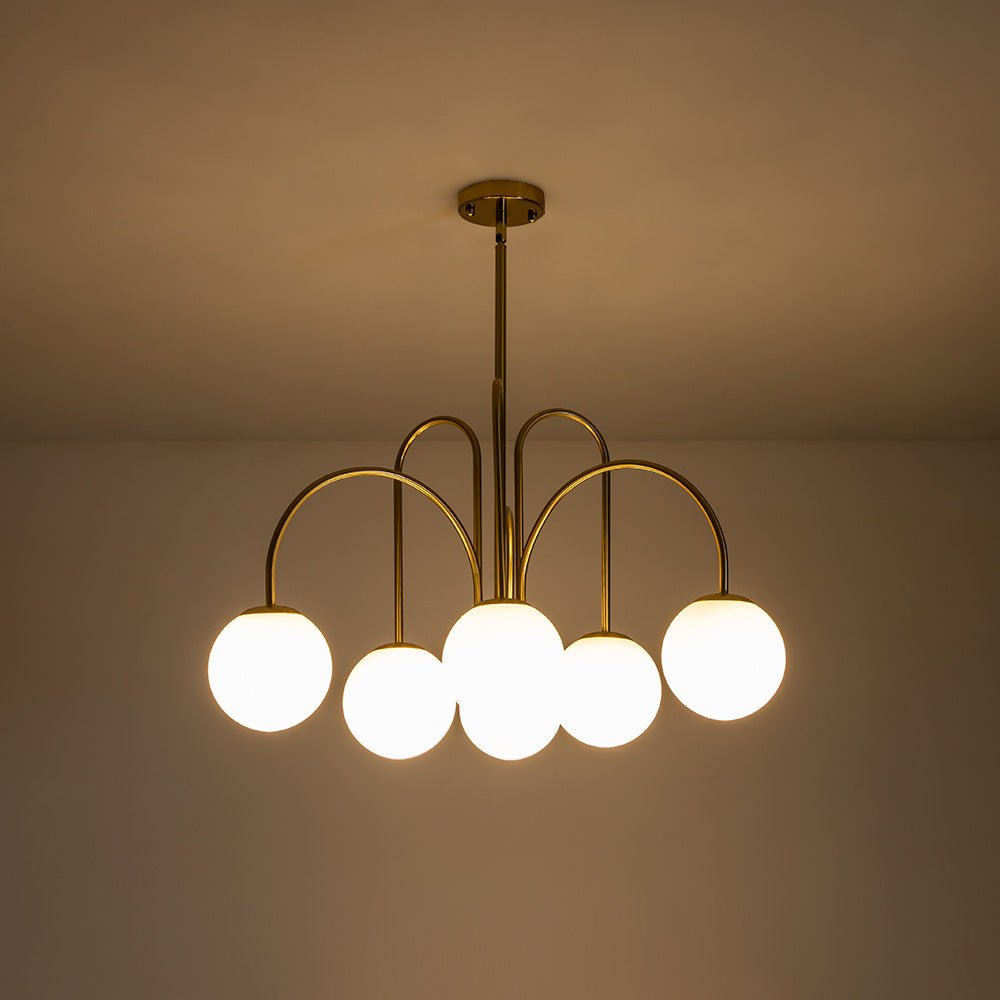 Kroonluchter Swirl 10-Lichts Opaal Glas Zwart Messing 98cm Eetkamer Woonkamer Dimbaar