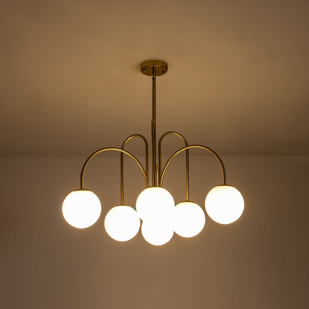 Kroonluchter Swirl 10-Lichts Opaal Glas Zwart Messing 98cm Eetkamer Woonkamer Dimbaar