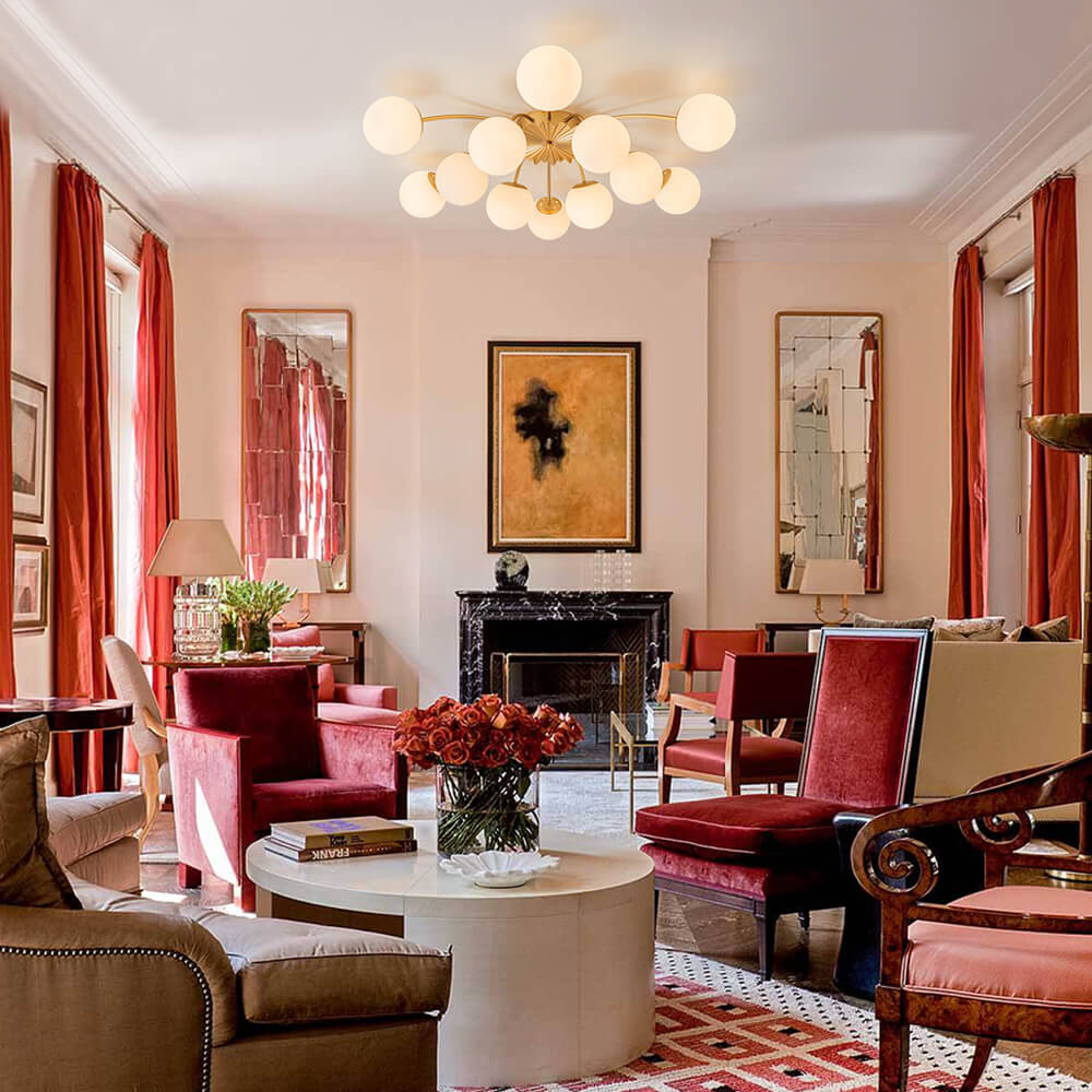 Plafondlamp Sputnik 12-Lichts Opaal Glas Messing 100cm Woonkamer Eetkamer Dimbaar