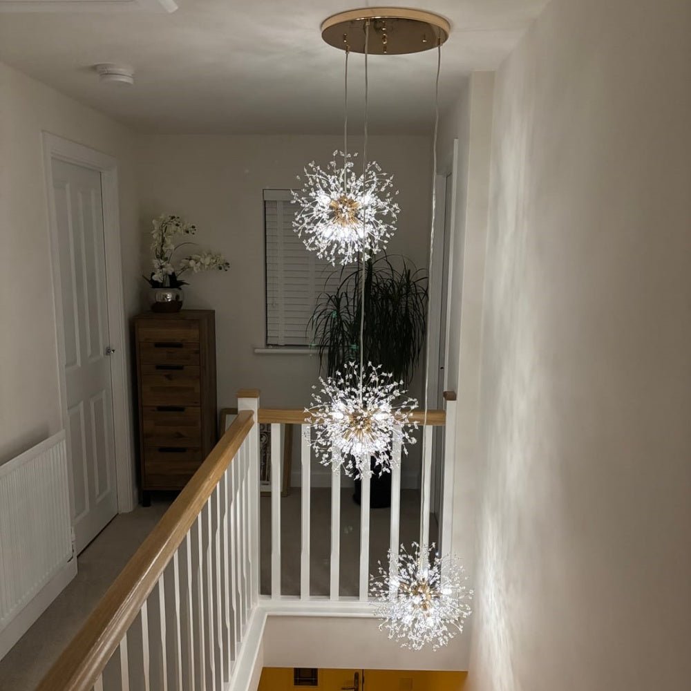 Kroonluchter Vuurwerk Paardenbloem Messing 3 of 5 Bollen 24-40 Lichts Hal Woonkamer Dimbaar