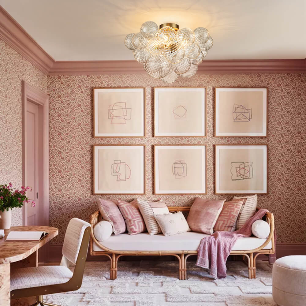 Plafondlamp Glazen Bollen Cluster 3-Lichts Messing 53cm Badkamer Woonkamer Glamour