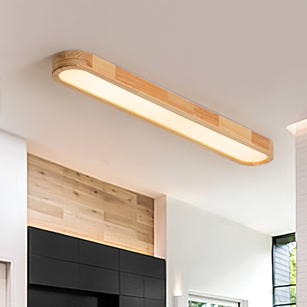 Plafondlamp Ovaal LED Houtlook Dimbaar Afstandsbediening 95cm Keuken Woonkamer Modern