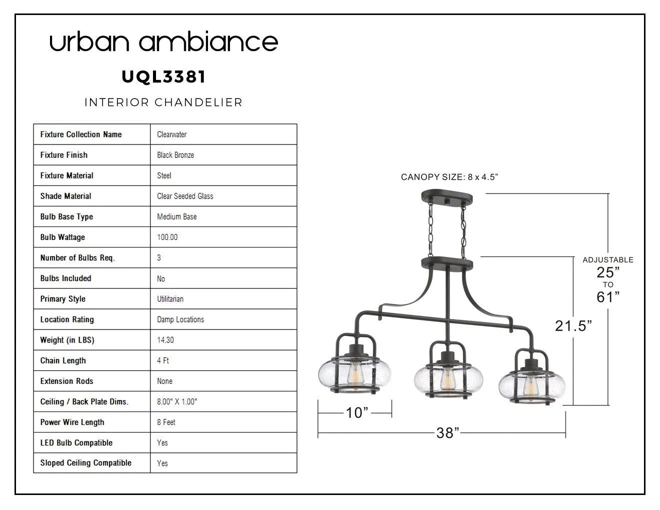 Kroonluchter Donker Brons Met Glasbollen 3 Lichts 96cm | Restfield