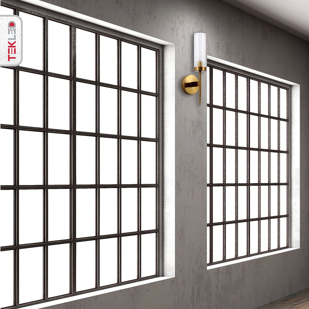 Wandlamp Geribbeld Glas Vintage Art Deco E27 Goud Chroom Nikkel Zwart Dimbaar Cilinder | Restfield