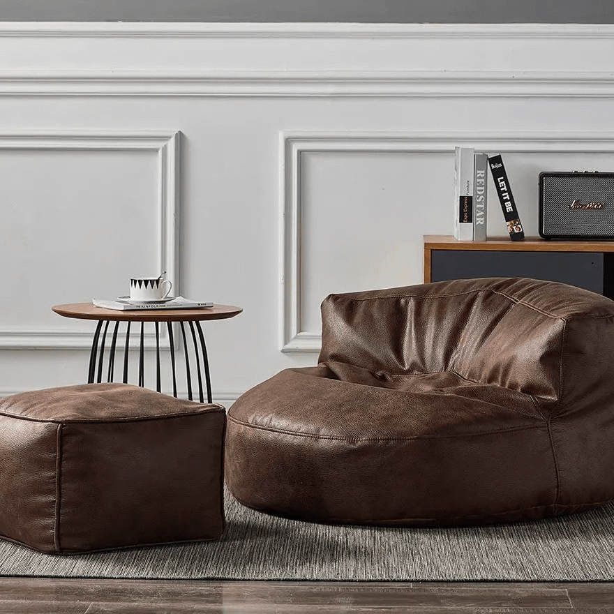 Zitzak Rond Kunstleer Modern 100cm Retro Leer Kinderen Volwassenen Binnen