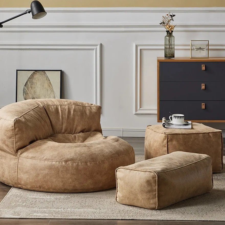 Zitzak Rond Kunstleer Modern 100cm Retro Leer Kinderen Volwassenen Binnen